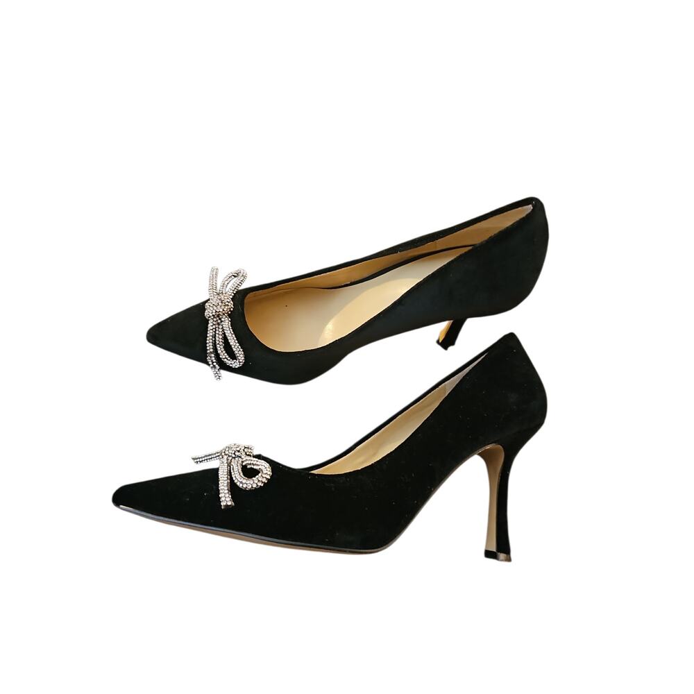 ANN TAYLOR BLACK CRYSTAL BOW VELVET MILA PUMPS HIGH HEELS SHOES 7.5 - Picture 5 of 7